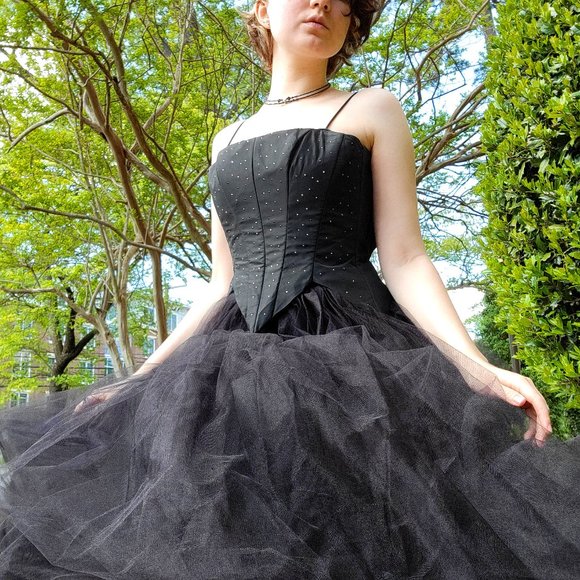 Jessica McClintock vintage black bustier ballgown - Picture 2 of 7